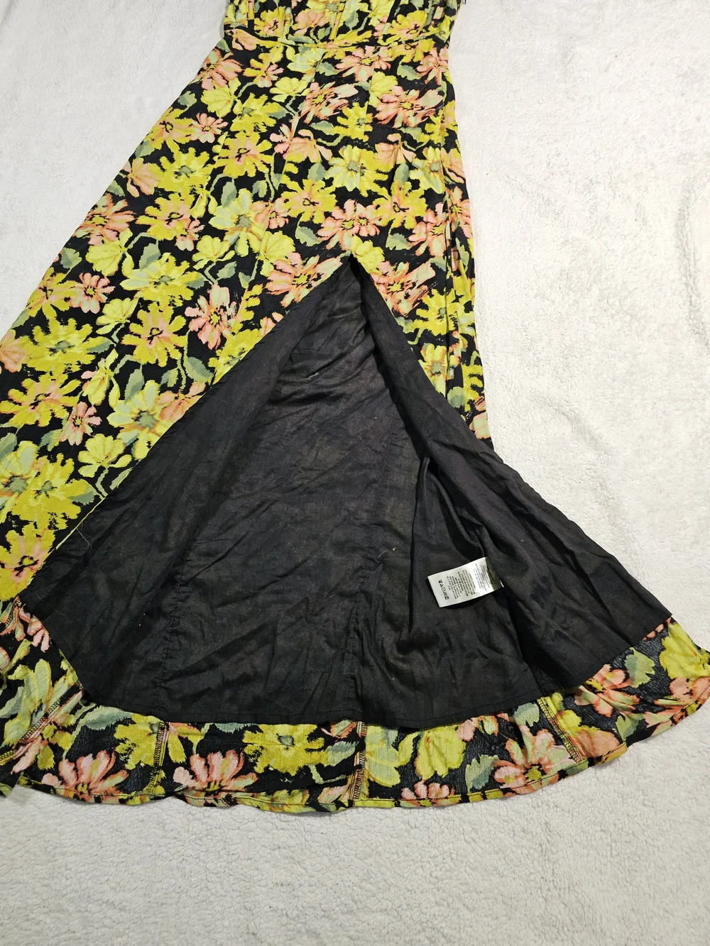 Free People Pippa Floral Maxi Dress XS Black Yellow Lace Square Neck.
